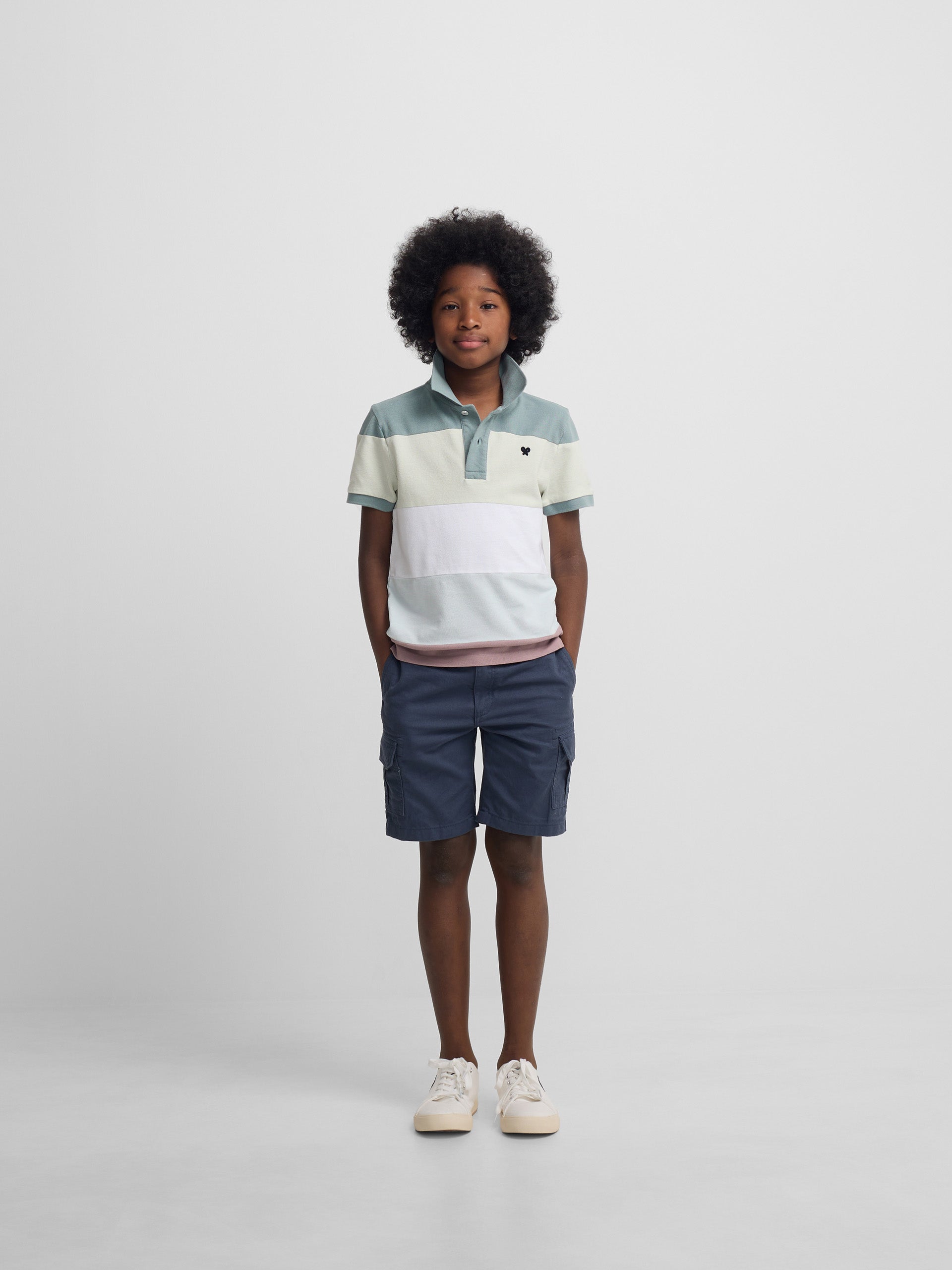 Kids' wide stripe multicolor green polo
