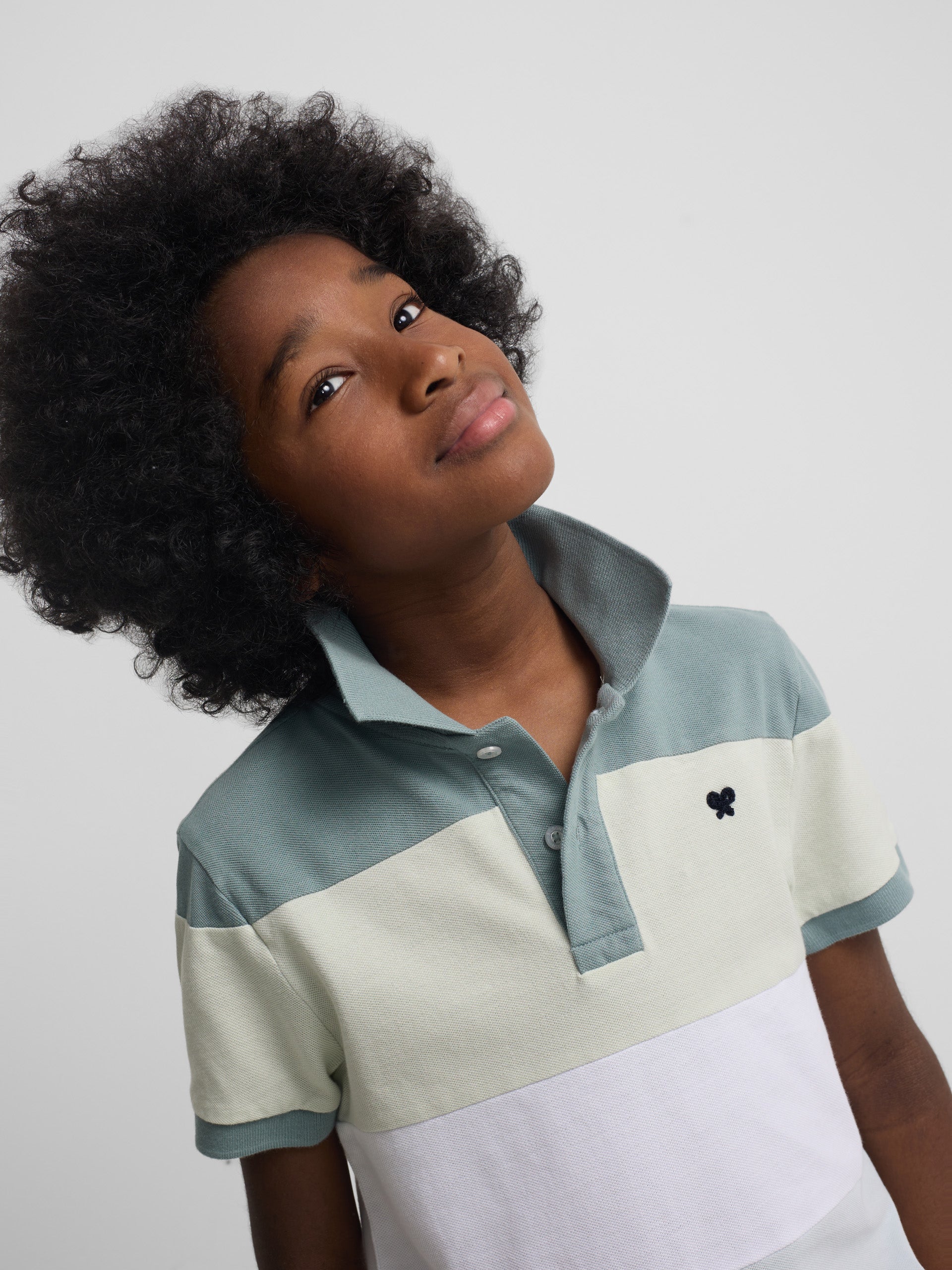 Kids' wide stripe multicolor green polo