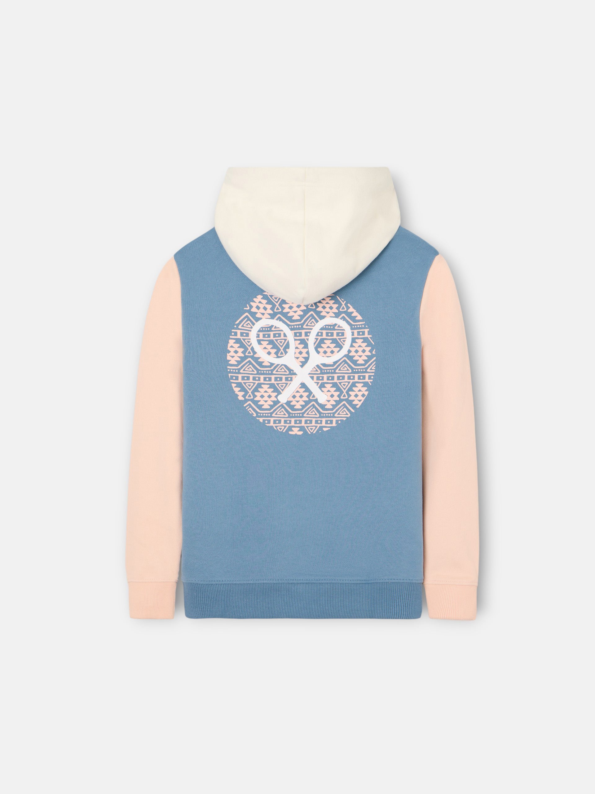Kids hoodie with ethnic racket print in blue