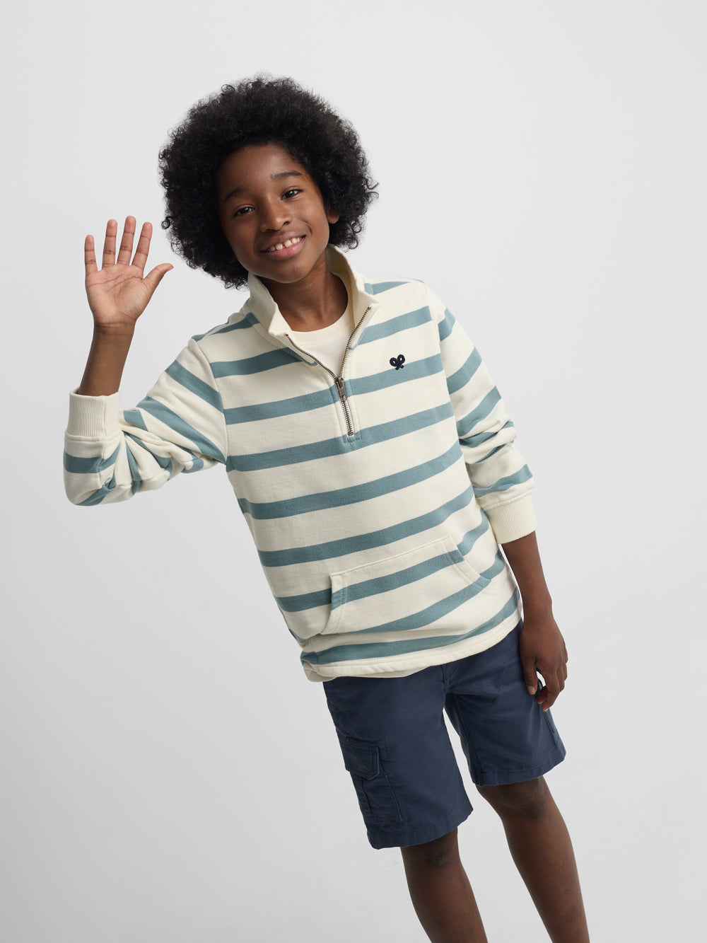 Sudadera kids media cremallera rayas verde