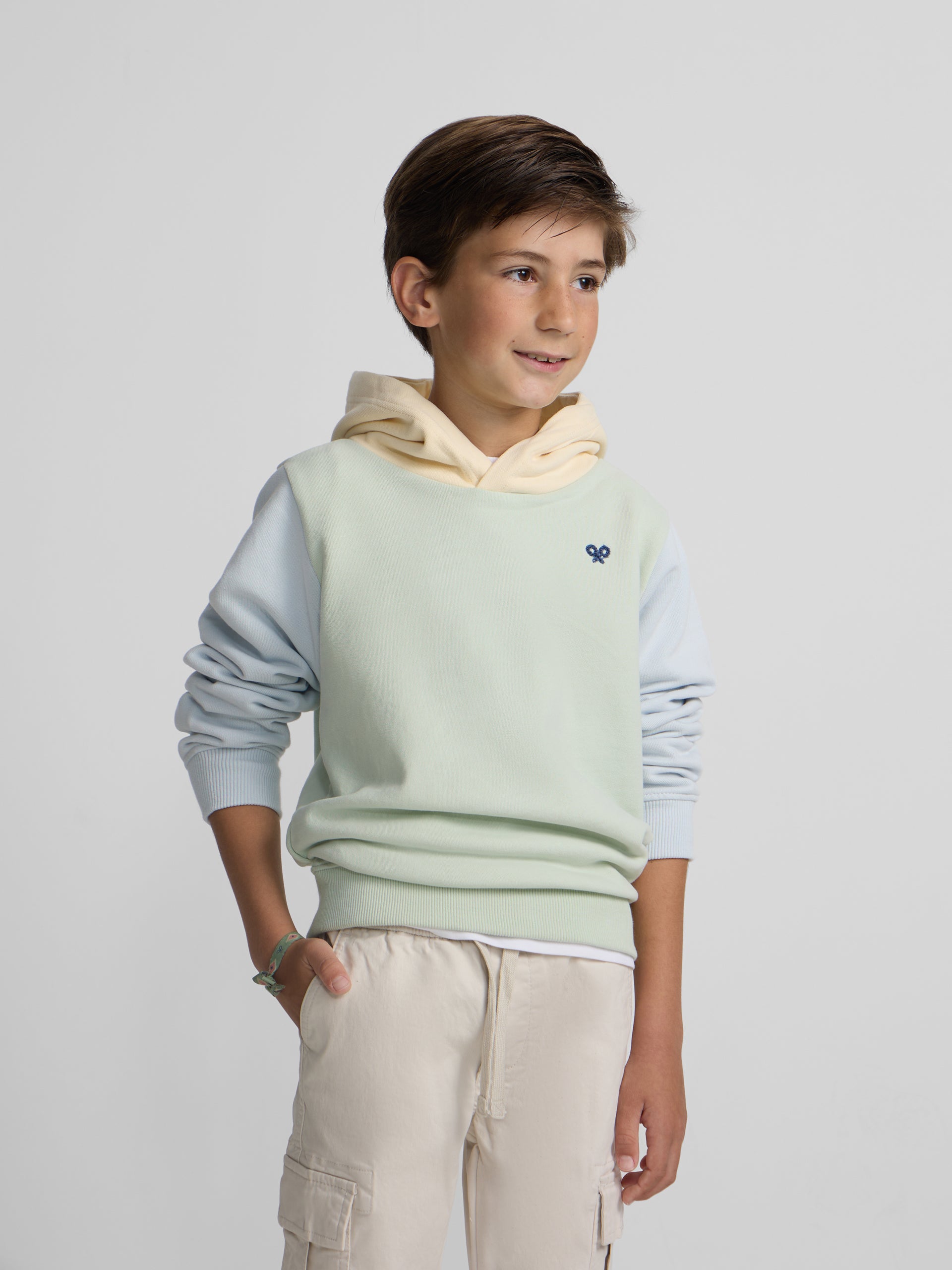 Sudadera kids capucha raqueta etnica verde