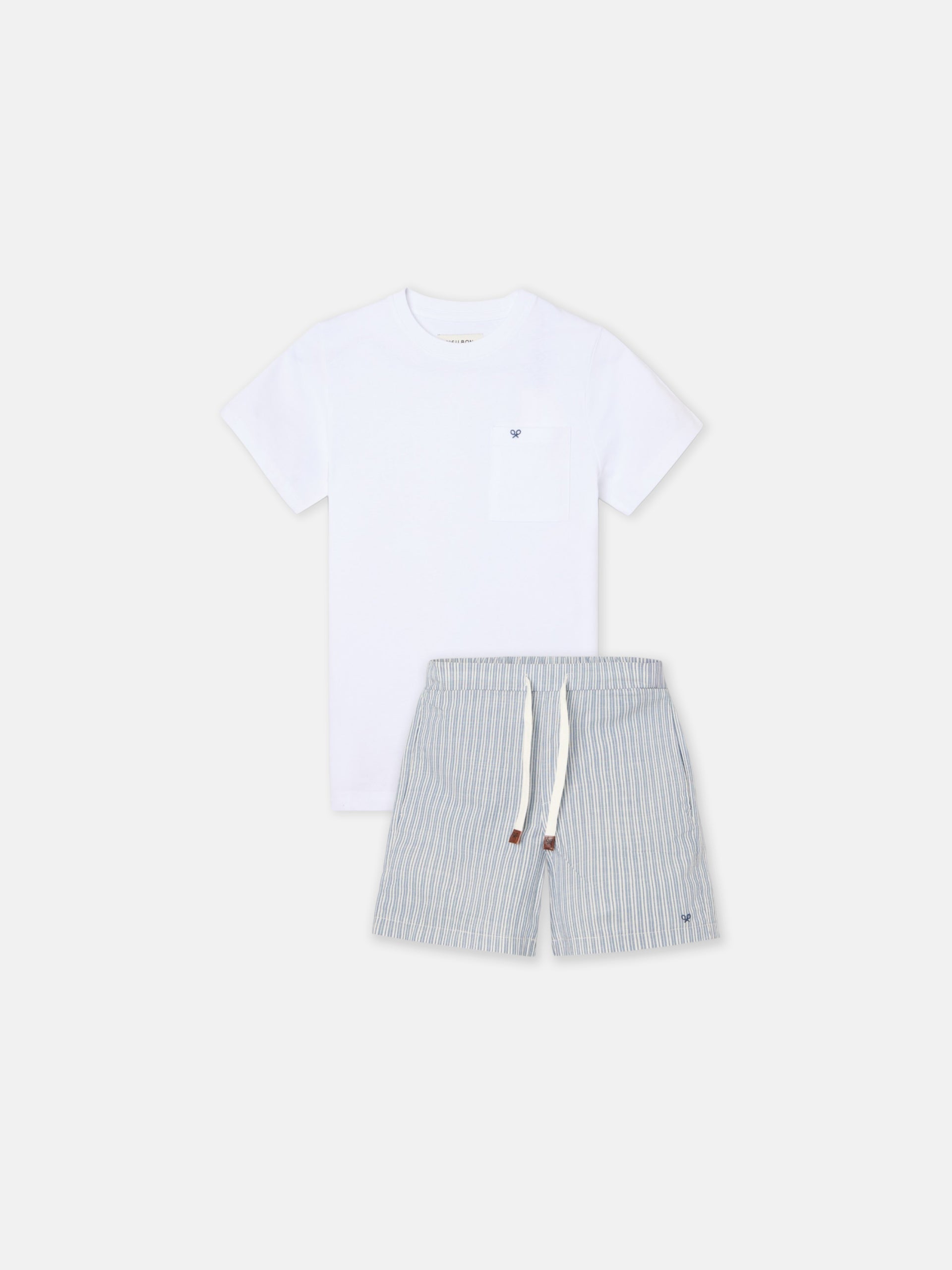 Pijama kids corto bolsillo rayas azul gris