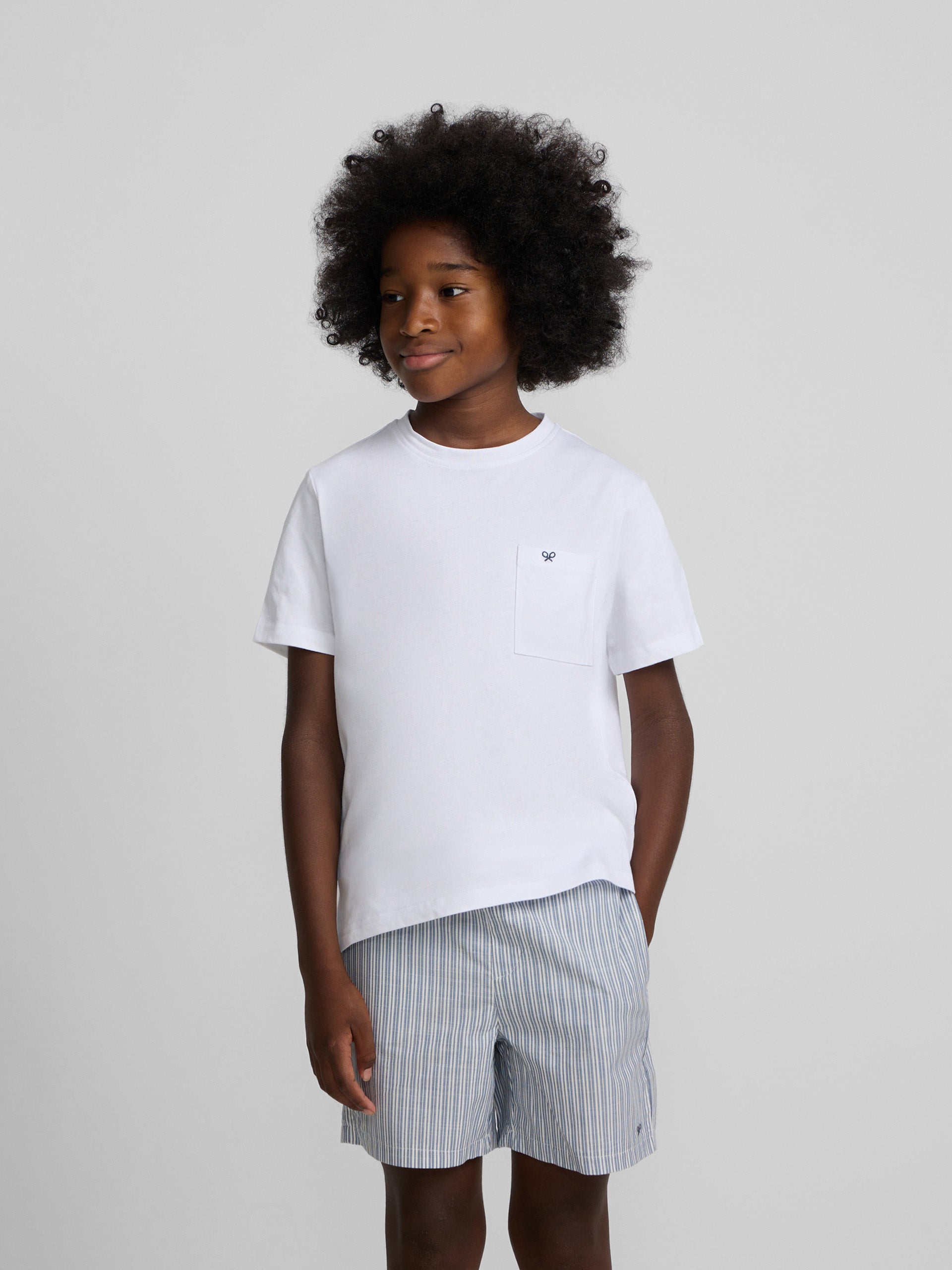 Pijama kids corto bolsillo rayas azul gris