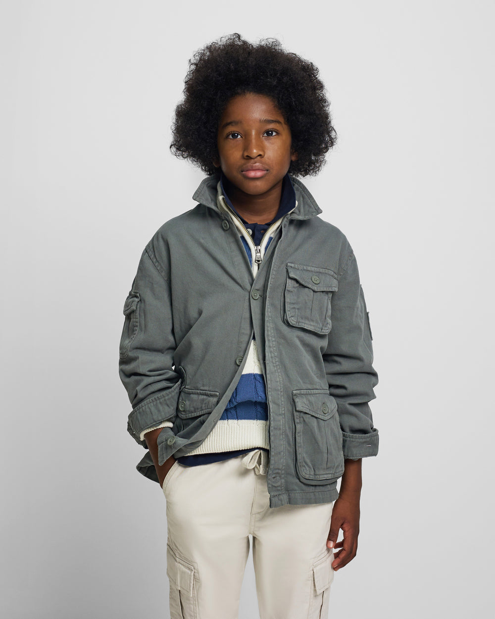 Chaqueta kids bolsillo parches verde