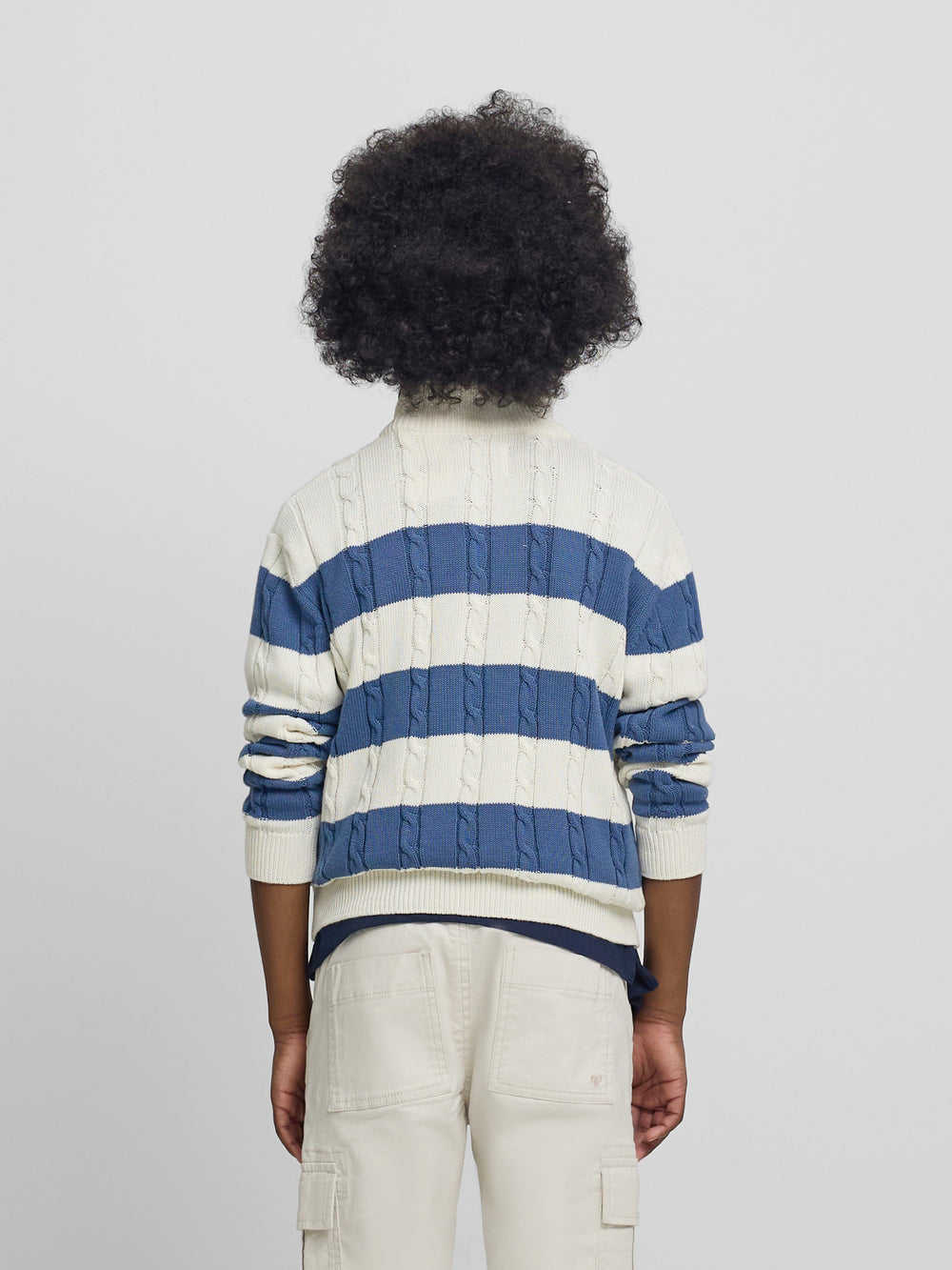 Kids sweater with half zipper blue stripe