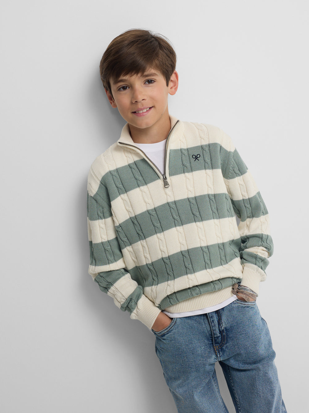 Jersey kids media cremallera raya verde medio