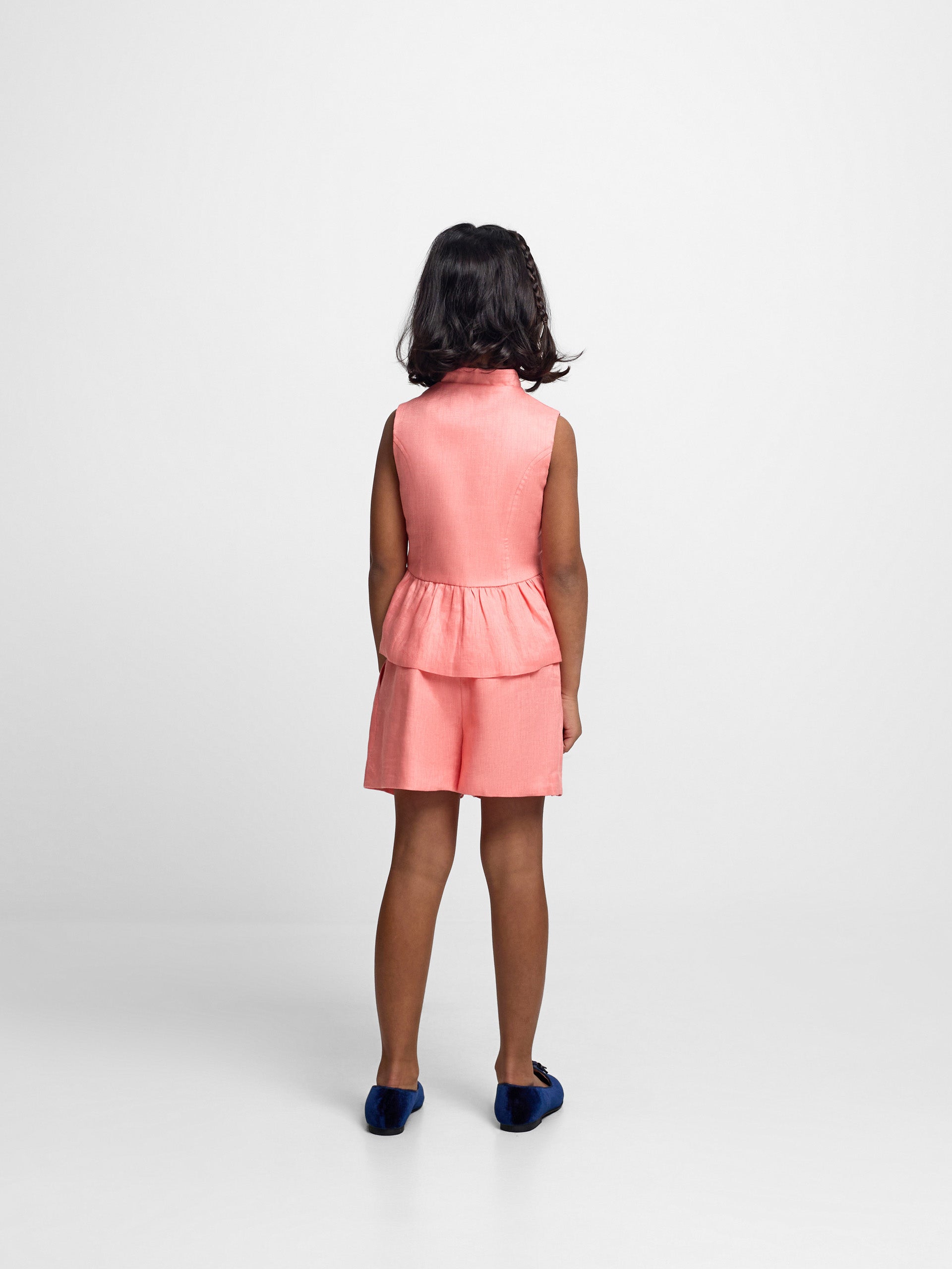 Coral linen Bermuda shorts for girls