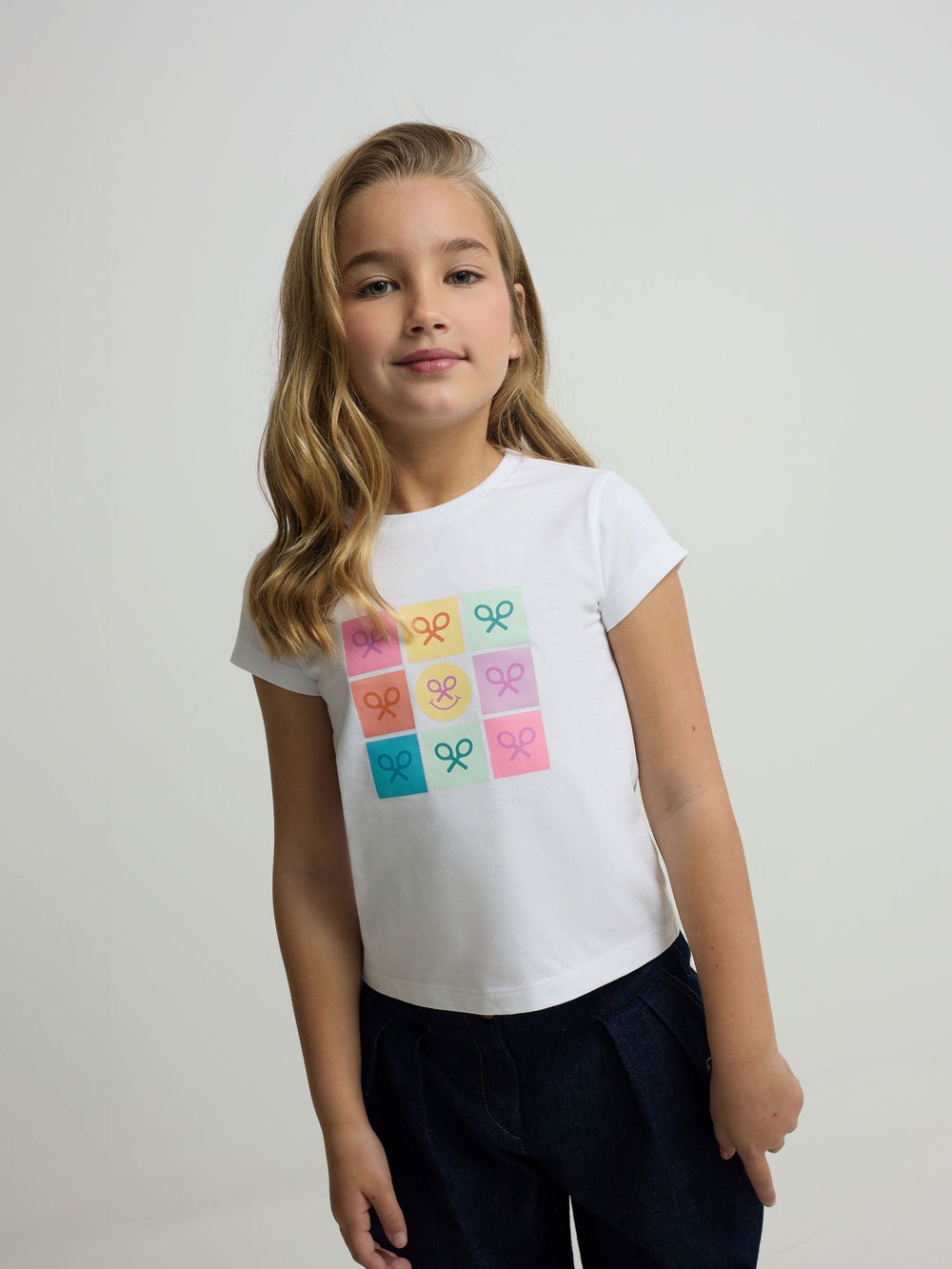 Camiseta girl raquetas smile blanca