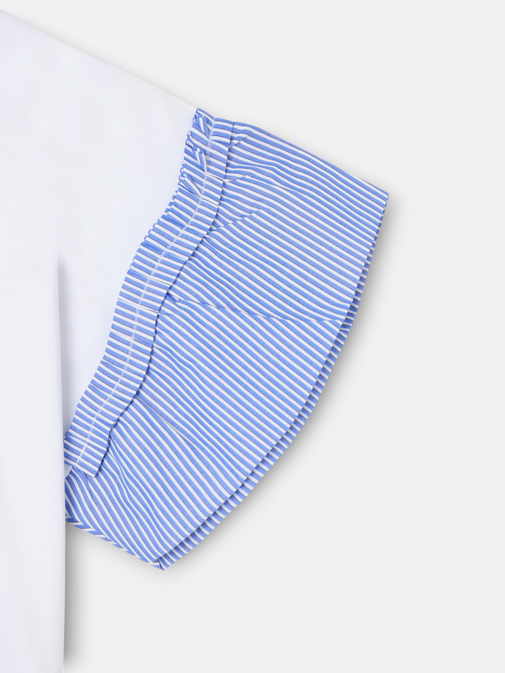 Camisola menina folhos popelina riscas branca