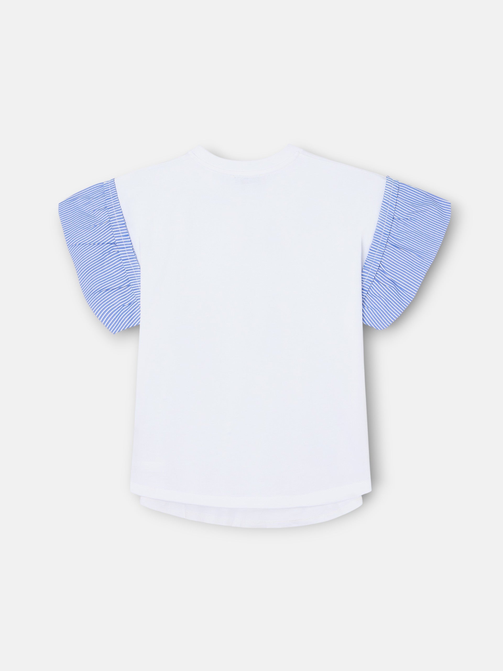 Camisola menina folhos popelina riscas branca
