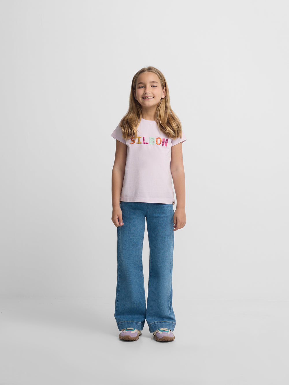 T-shirt fille broderies Silbon lilas