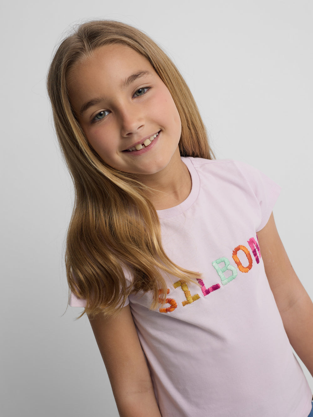 T-shirt fille broderies Silbon lilas