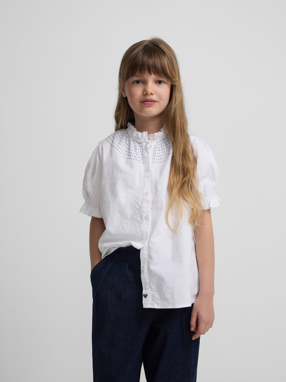 Camisa girl fruncidos lino blanca