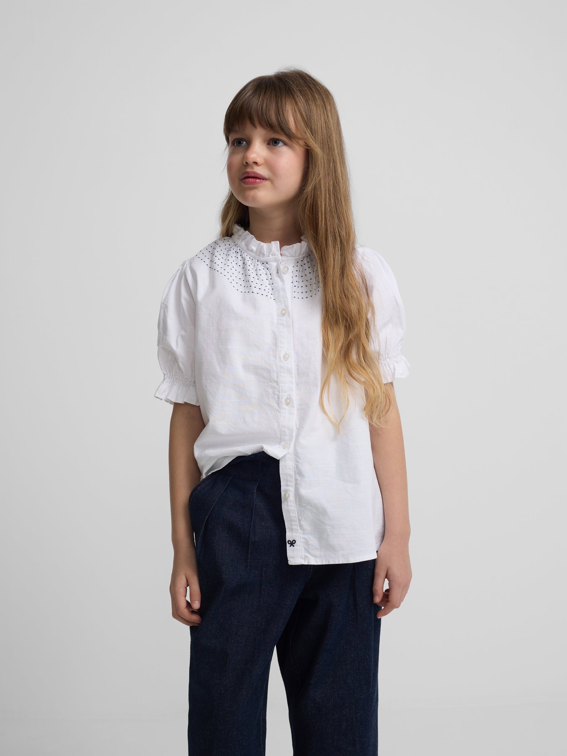 Camisa girl fruncidos lino blanca