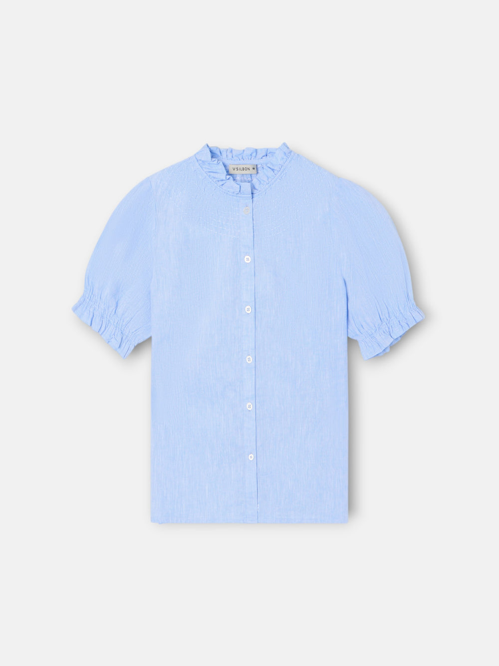 Camisa girl fruncidos lino celeste