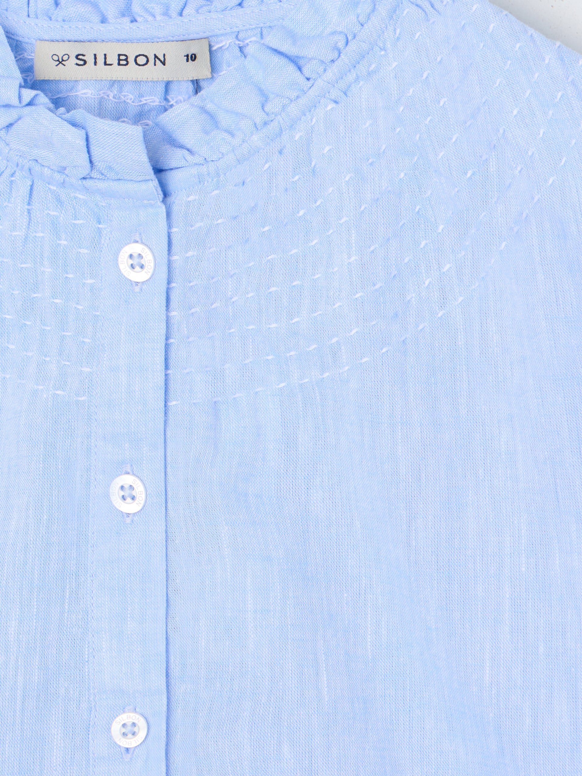 Camisa girl fruncidos lino celeste