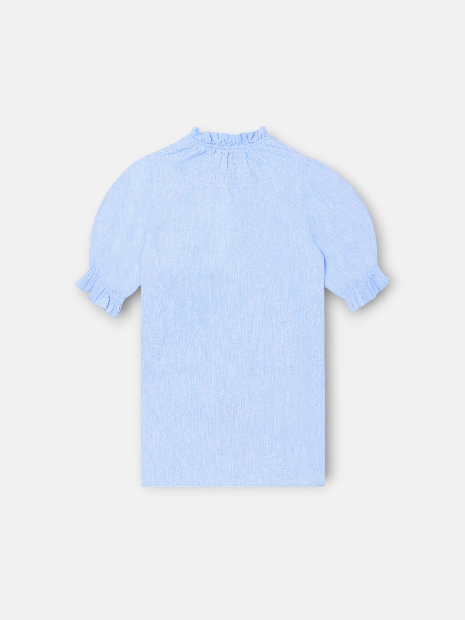 Camisa girl fruncidos lino celeste