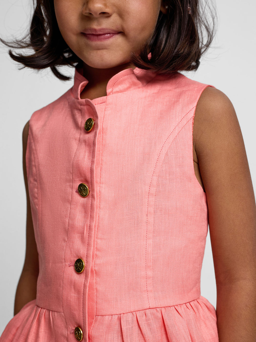 Top girl linen buttons coral