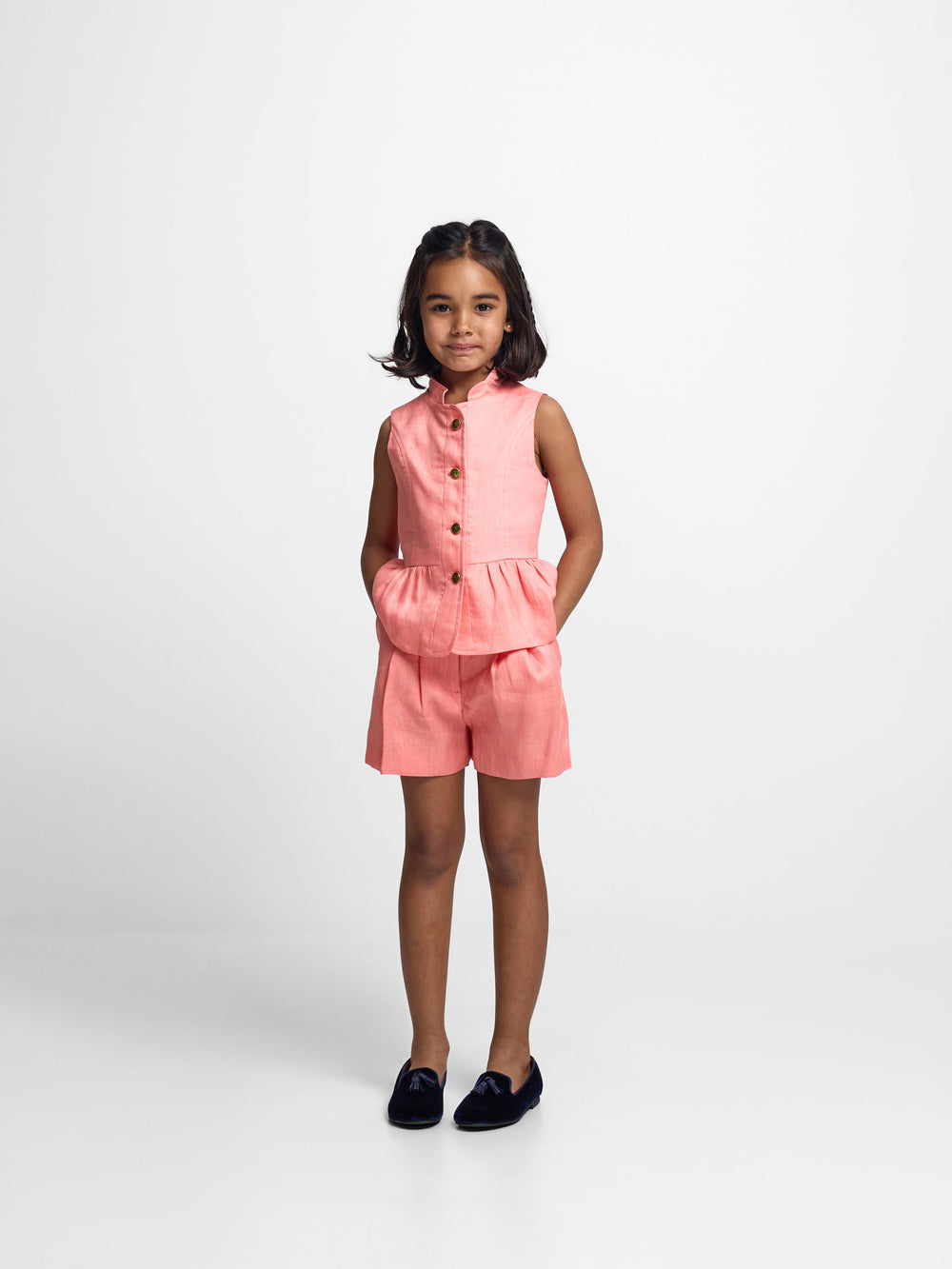 Top girl linen buttons coral