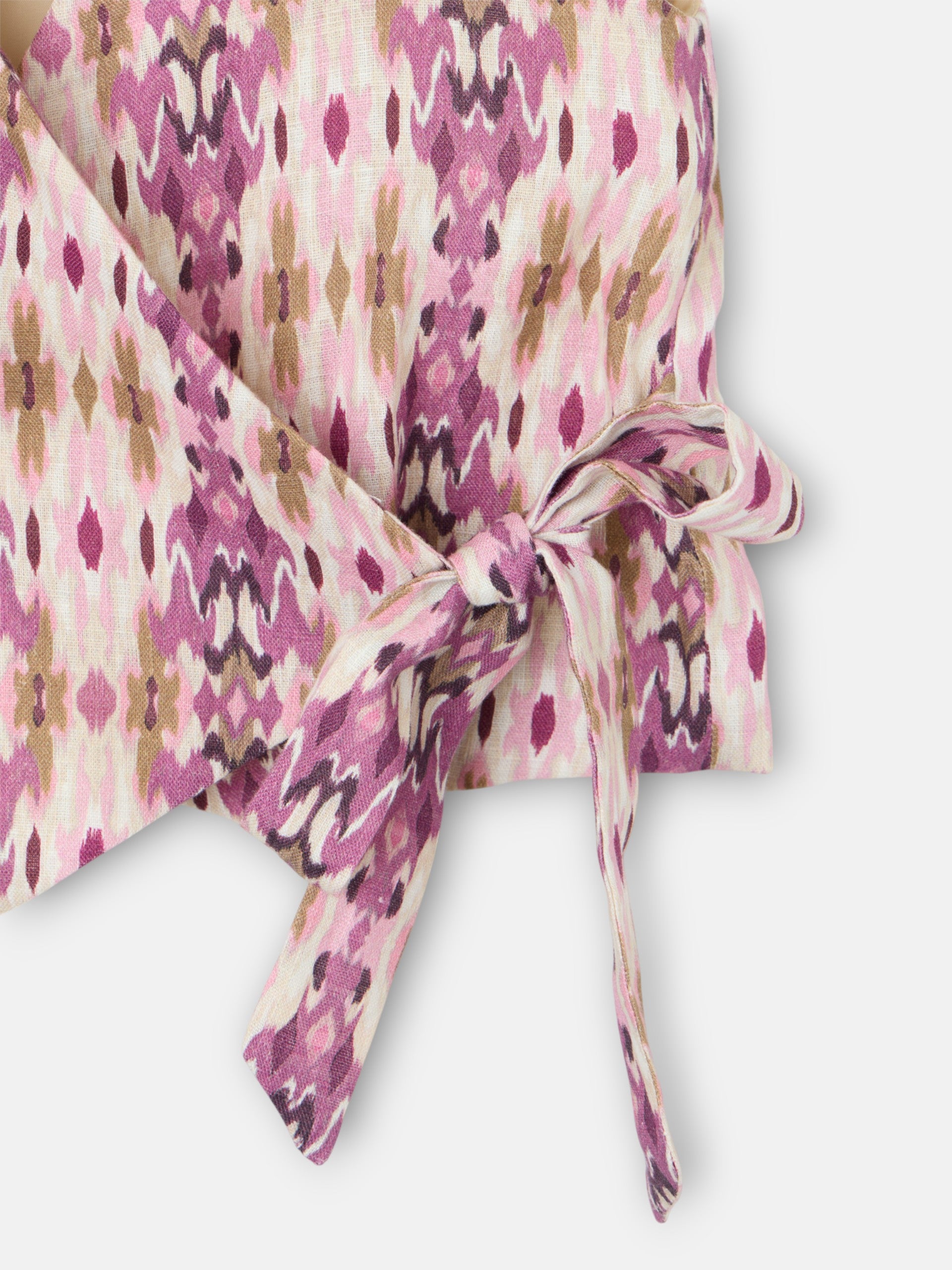 Girl's linen vest with ikat rose print