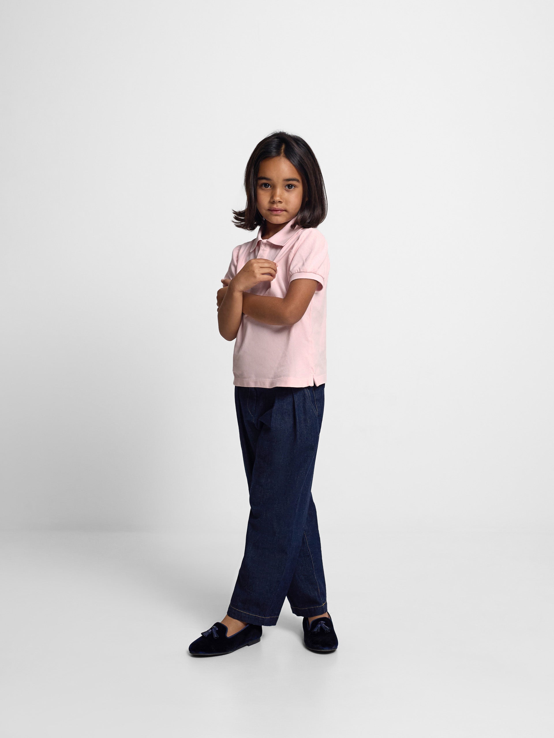 Polo de menina com manga bufante rosa claro