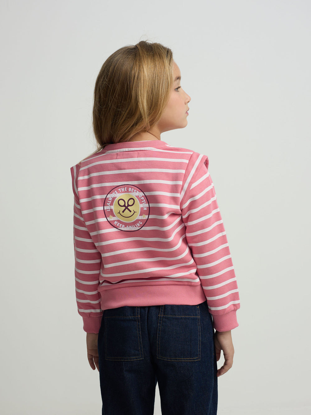 Girl's sweatshirt with pink striped shoulder pads