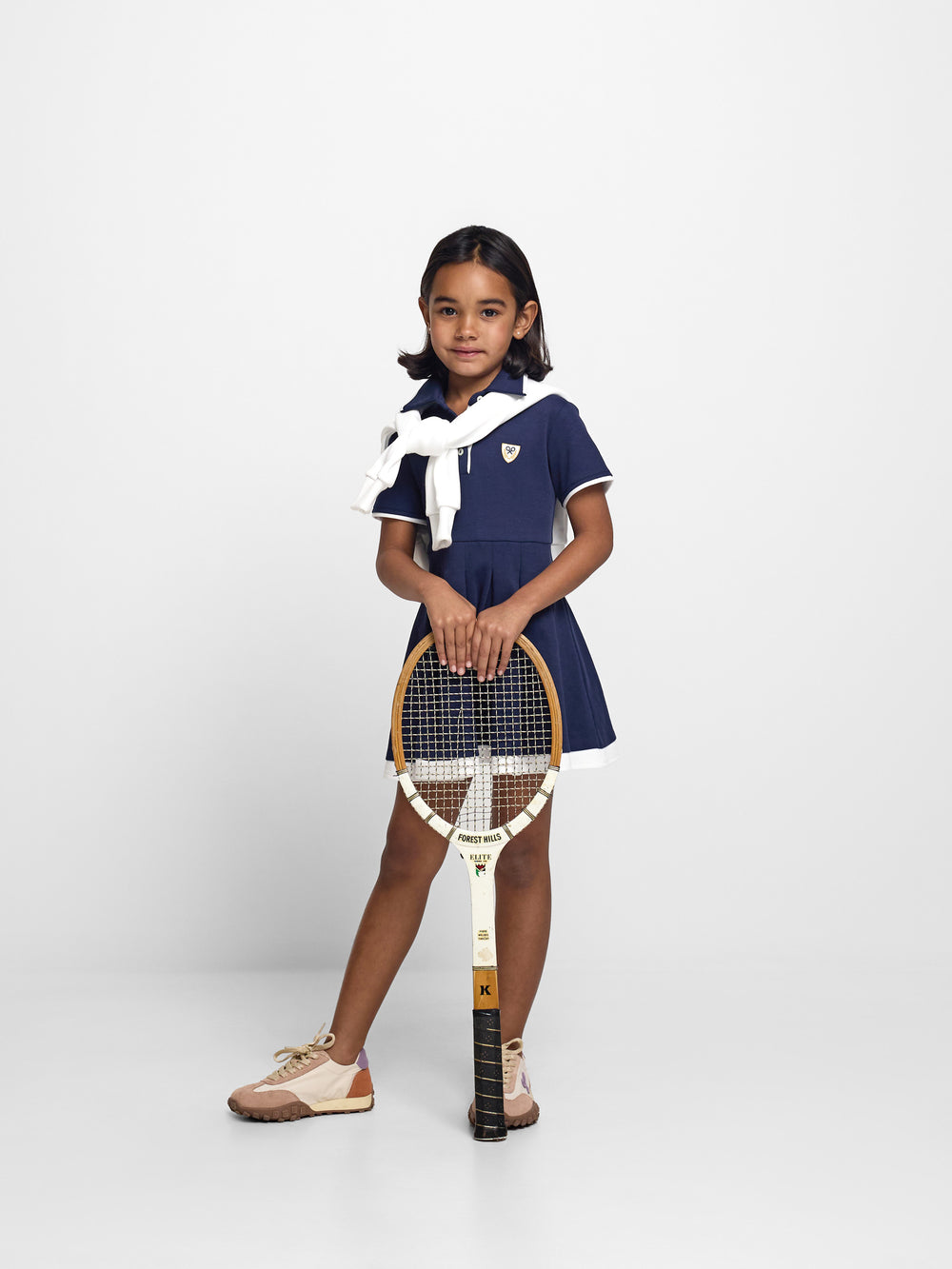 Vestido de menina em malha azul-marinho