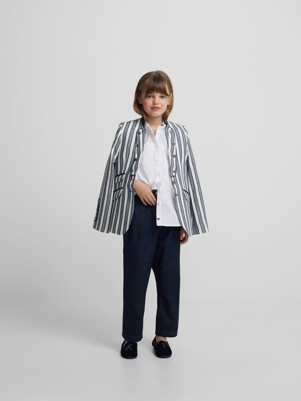 Navy blue striped sailor girl blazer