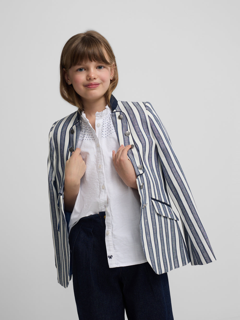 Navy blue striped sailor girl blazer