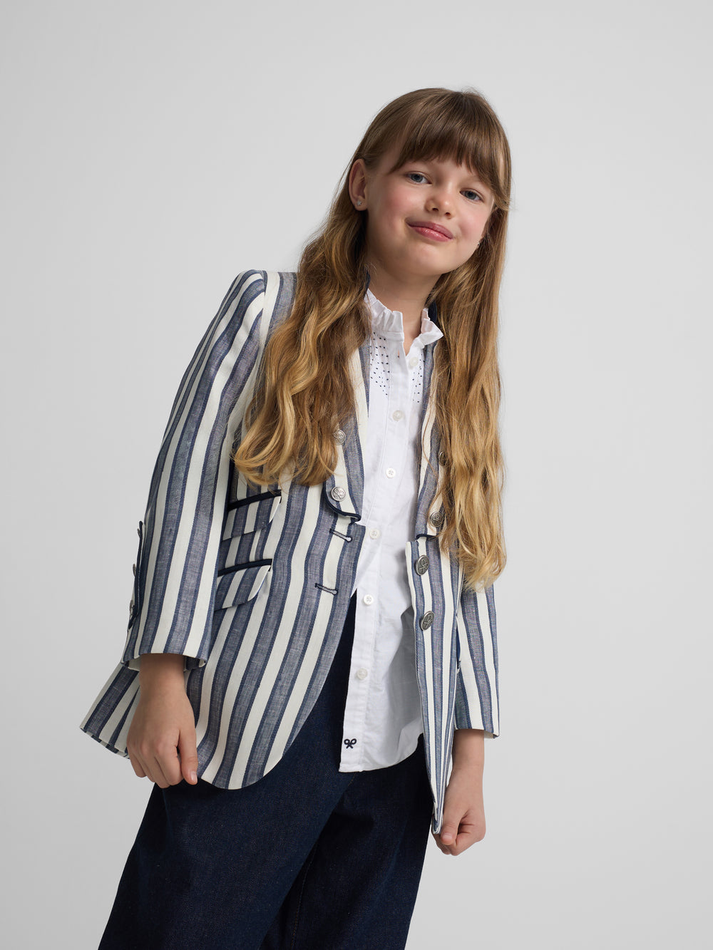Navy blue striped sailor girl blazer