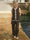 Pantalon recto lino marron