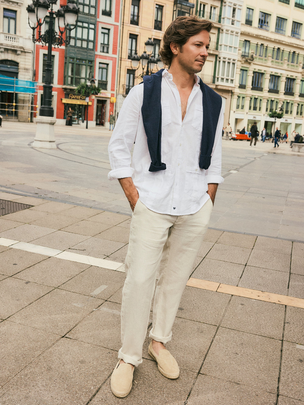 Pantalon chino sport en lin beige