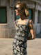 Navy floral print strapless top