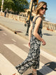 Flowy skirt with navy print ruffles