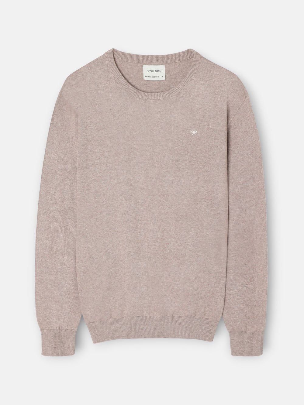 Plain sweater with crew neck in medium beige