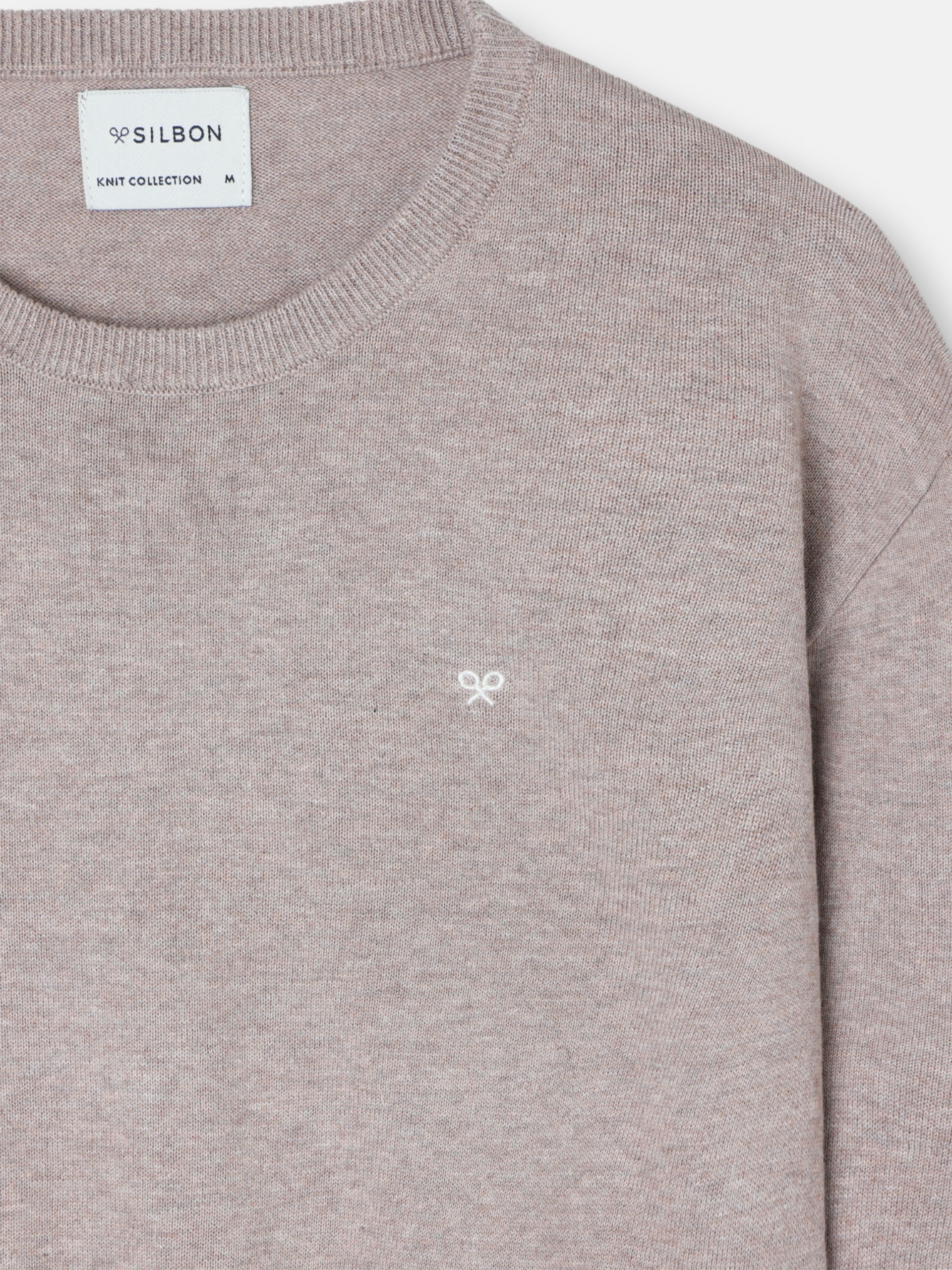 Plain sweater with crew neck in medium beige