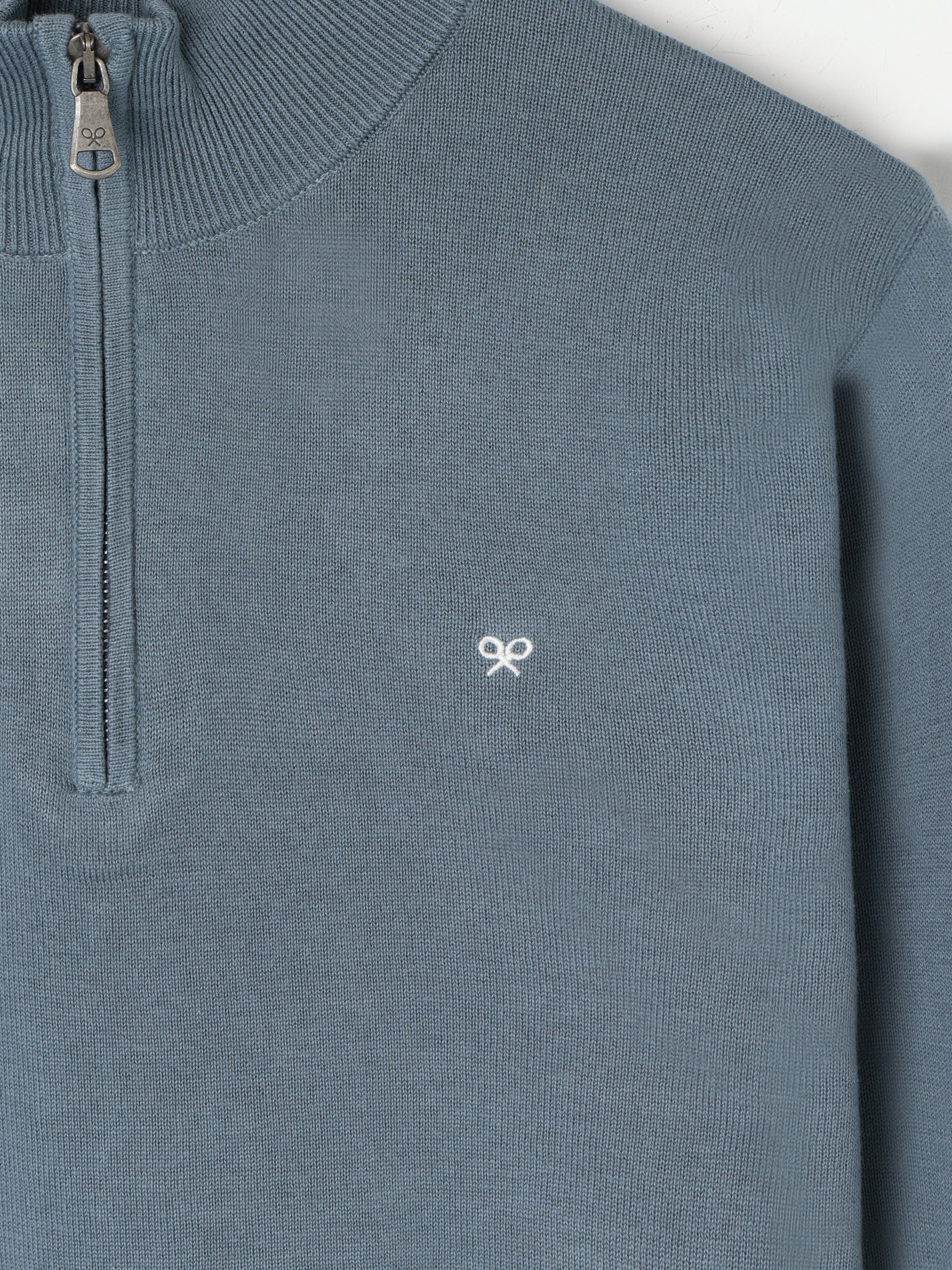 Plain sweater with half zipper in petroleum blue