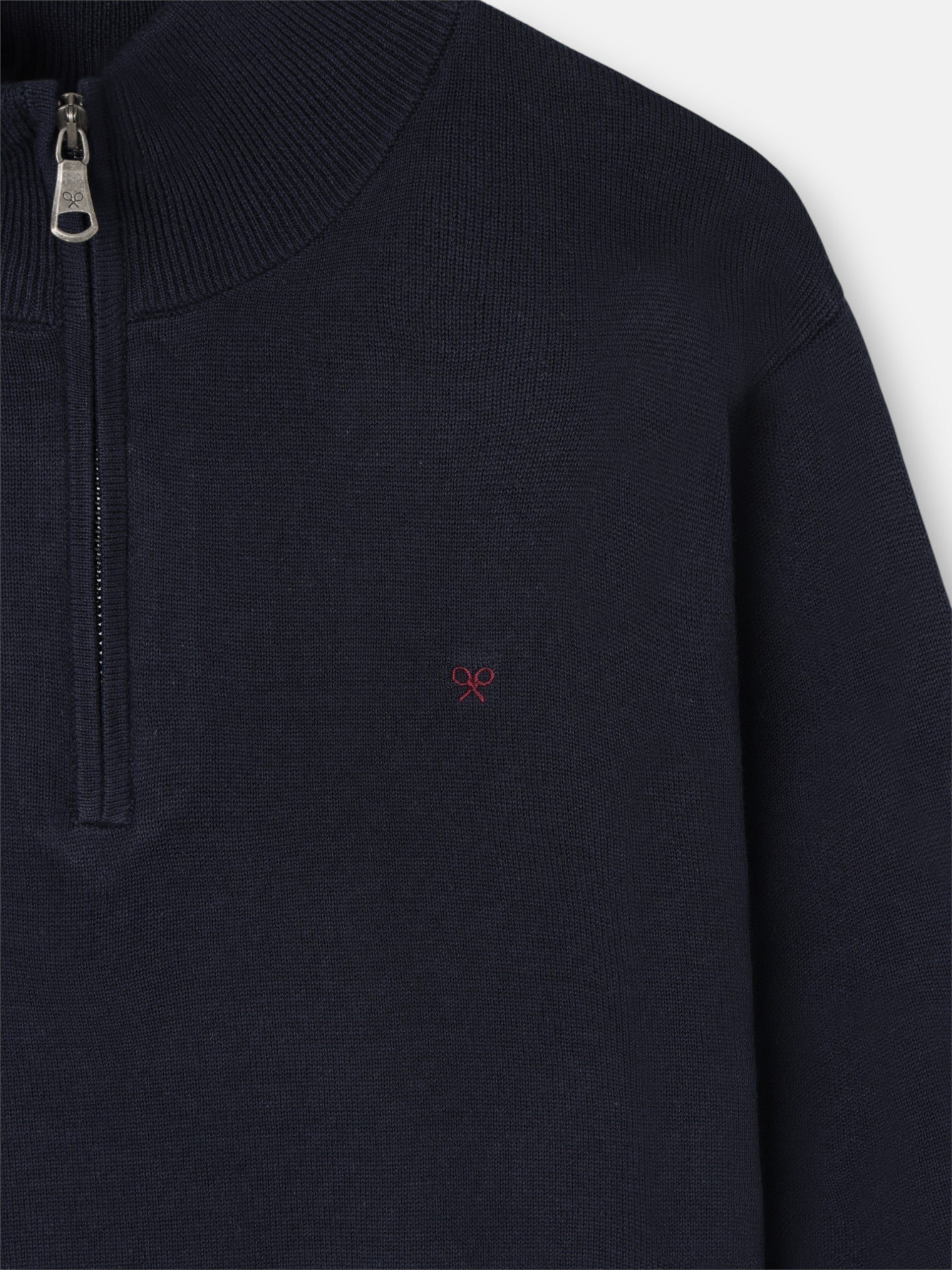 Pull uni à demi-fermeture éclair bleu marine