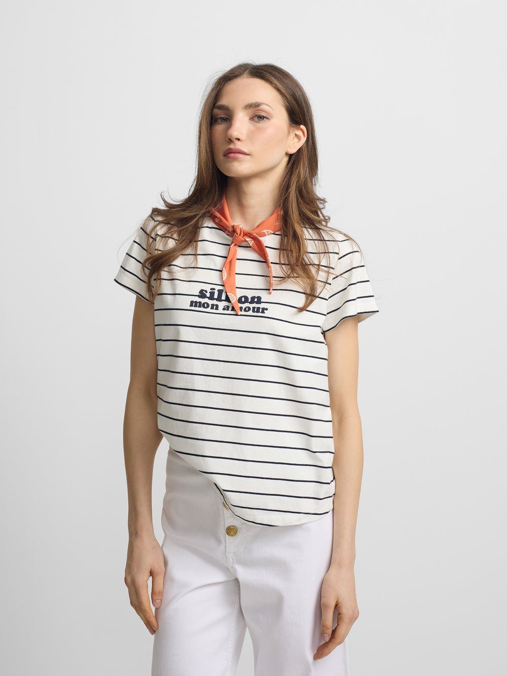 Camiseta woman aplique silbon bandana azul