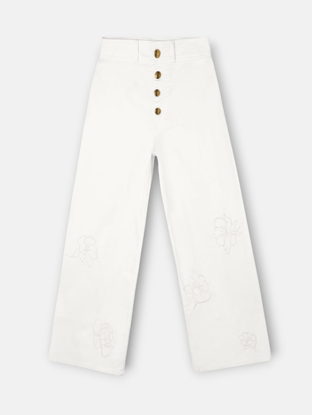 Pantalon bordados flores crudo
