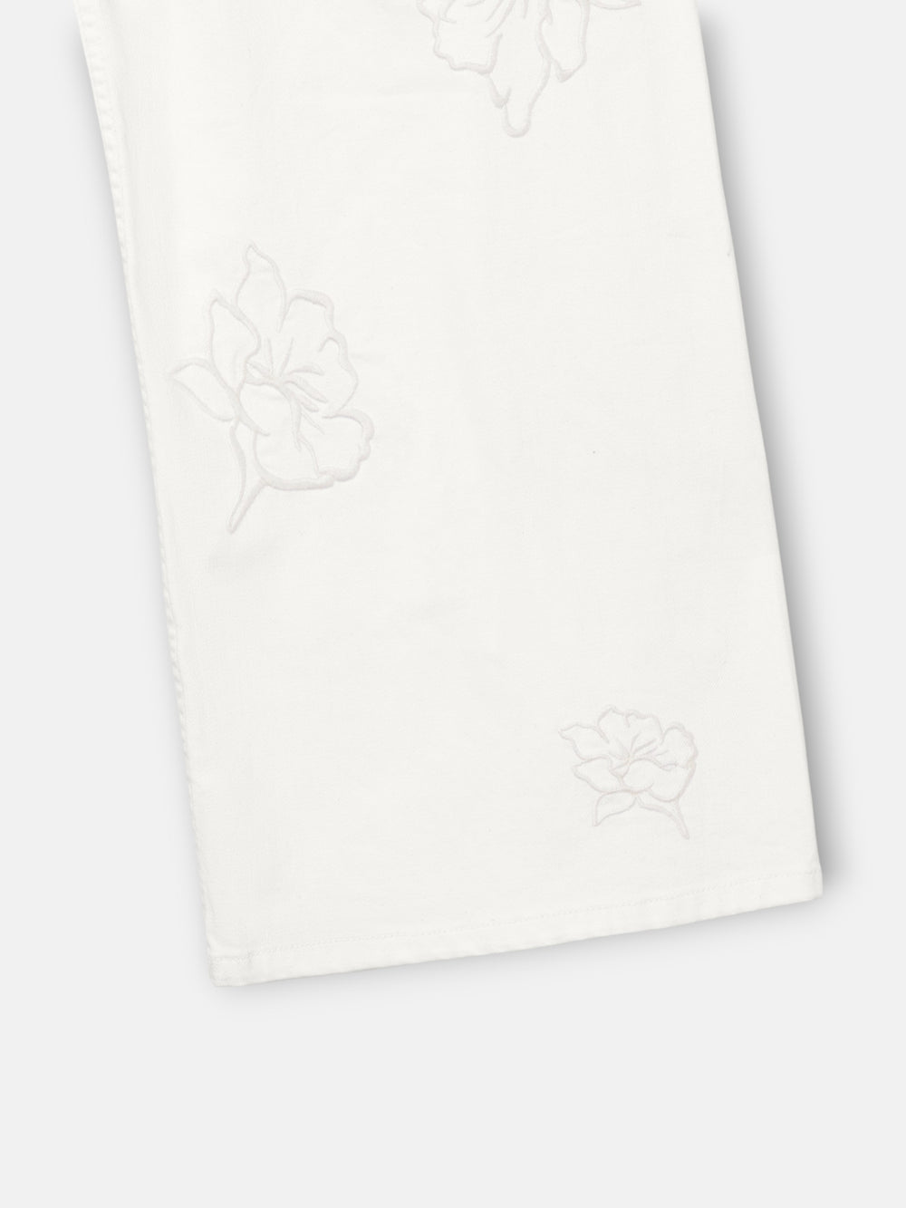 Pantalon bordados flores crudo