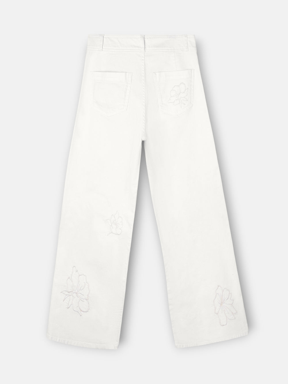Pantalon bordados flores crudo