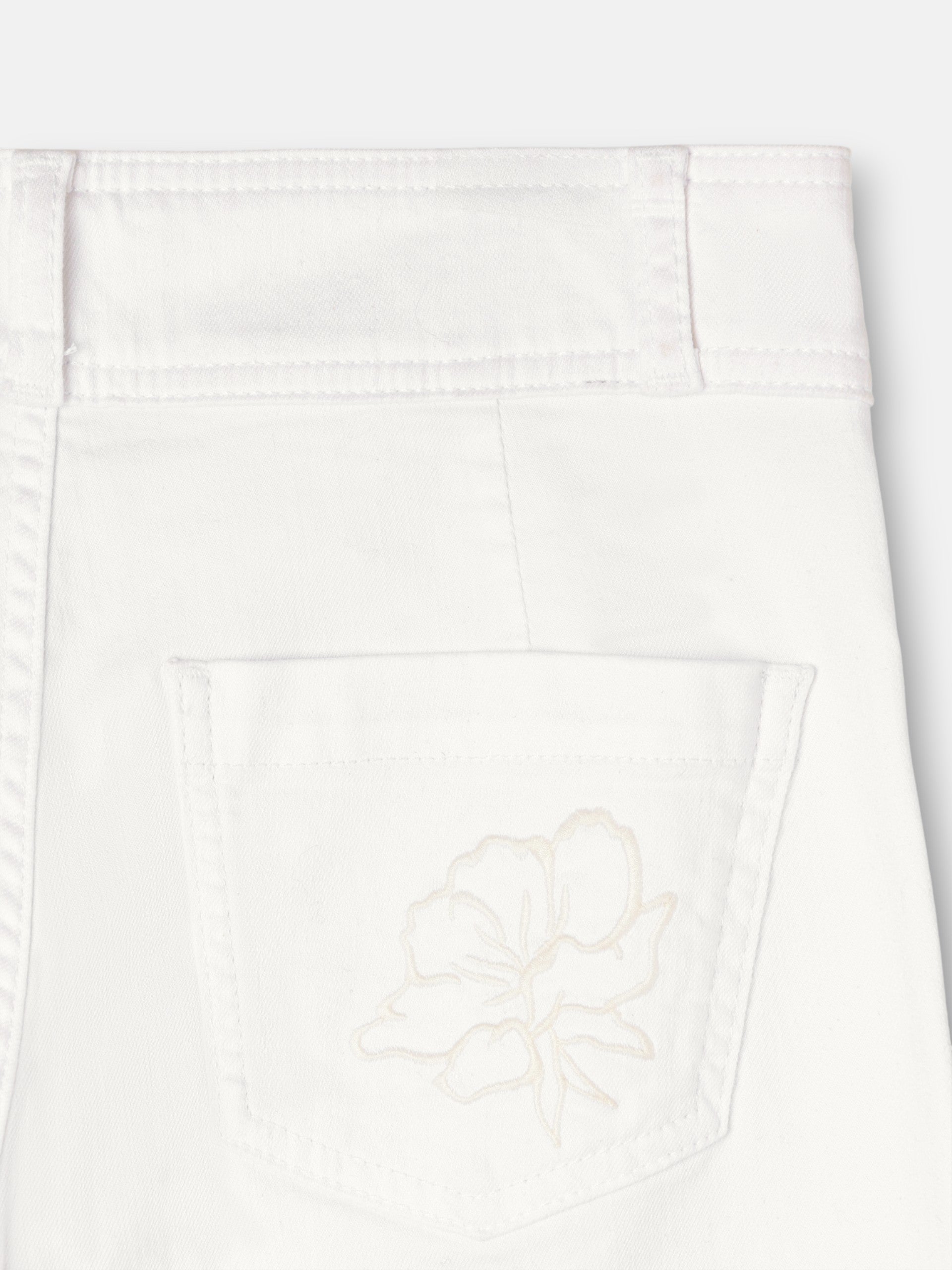 Pantalon bordados flores crudo