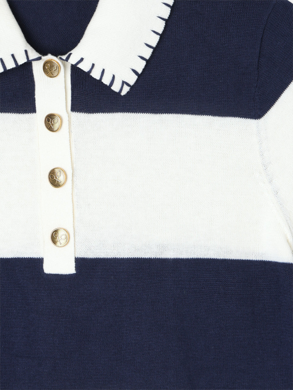 Polo punto manga corta azul y blanco