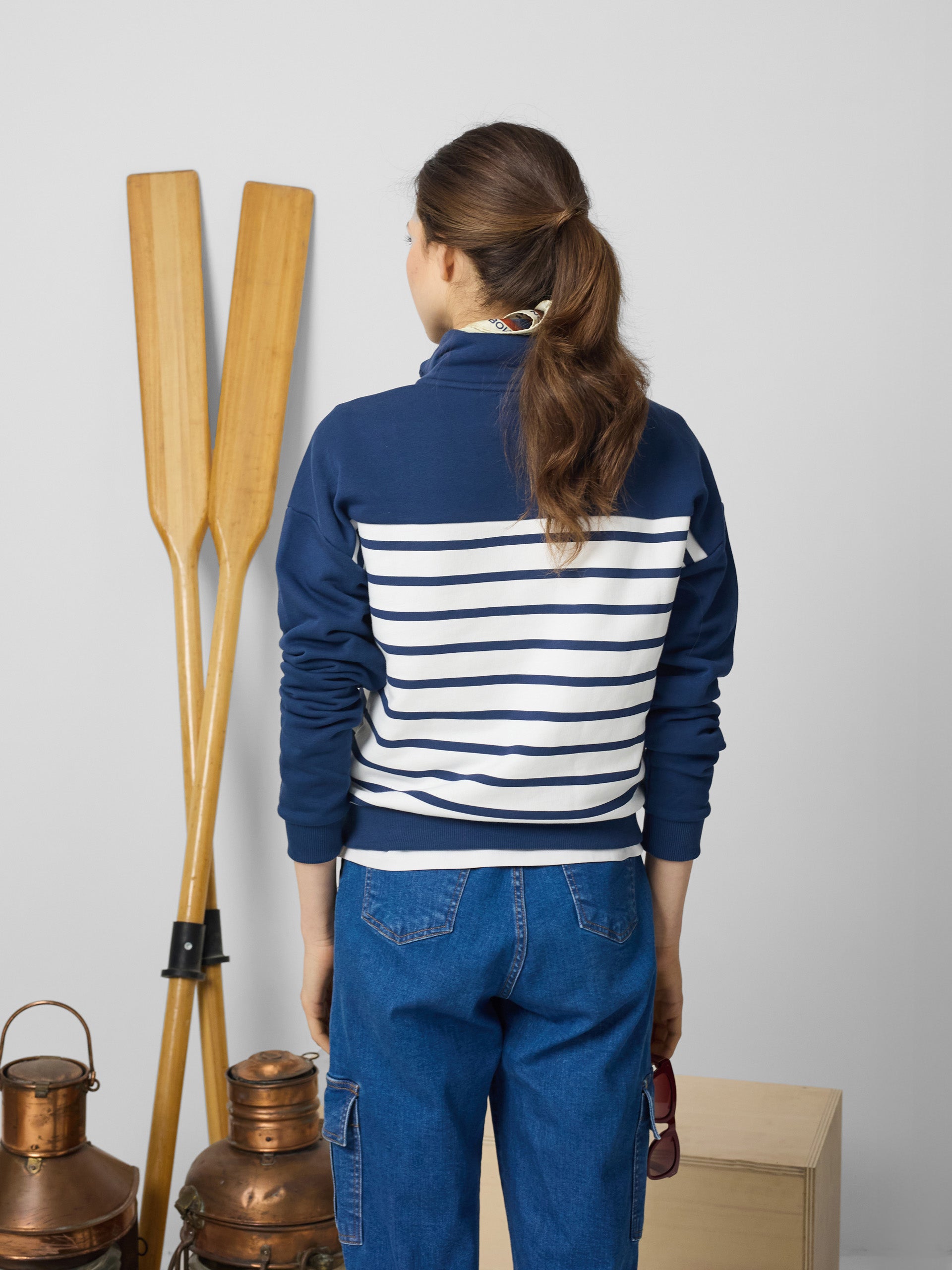 Sudadera woman cuello botones rayas azules
