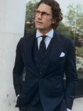 Chaleco recto traje herringbone azul marino