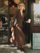 Falda midi evase rayas marron