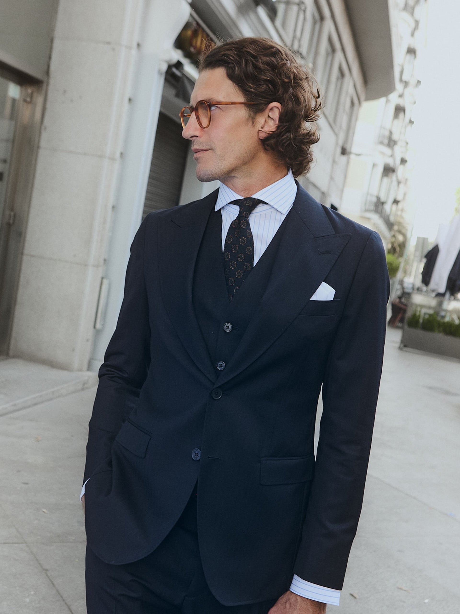Americana traje herringbone azul marino