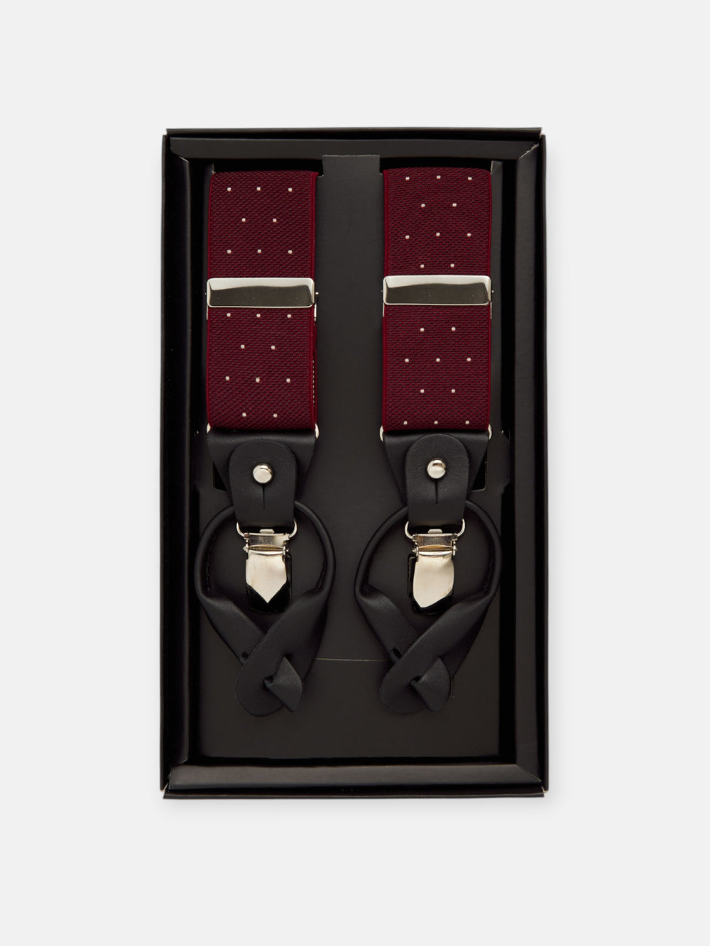 Silbon burgundy polka dot suspenders
